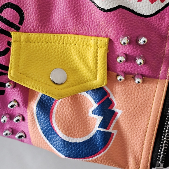 Azalea Wang Patchwork Moto Jacket Studded Graphic Leopard 1X - Picture 6 of 9